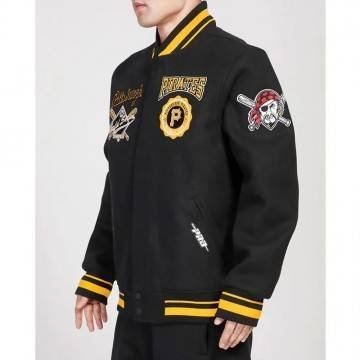 Pittsburgh Pirates Crest Emblem Black Wool Varsity Jacket Pittsburgh Pirates Crest Emblem Black Wool Varsity Jacket