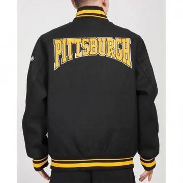 Pittsburgh Pirates Crest Emblem Black Wool Varsity Jacket Pittsburgh Pirates Crest Emblem Black Wool Varsity Jacket