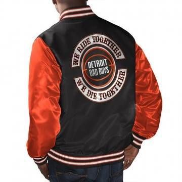 Detroit Bad Boys Black & Orange Varsity Satin Jacket