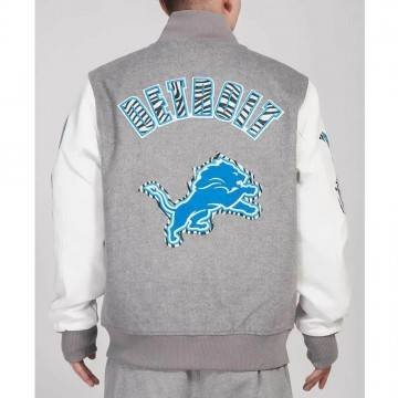 Detroit Lions Animal Patches Gray Varsity Jacket