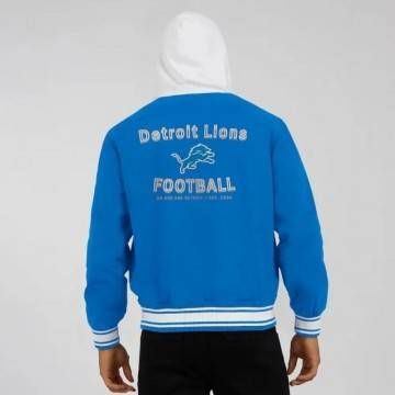 Detroit Lions Blue Cotton Hooded Jacket
