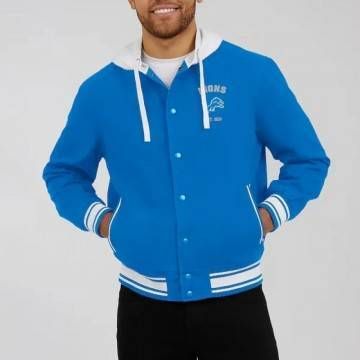 Detroit Lions Blue Cotton Hooded Jacket