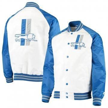 Detroit Lions White/Blue Throwback Satin Jacket