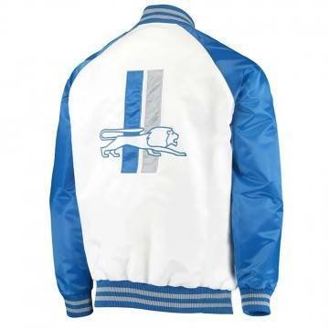 Detroit Lions White/Blue Throwback Satin Jacket