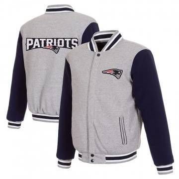 New England Patriots Varsity Gray and Navy Wool Jacket