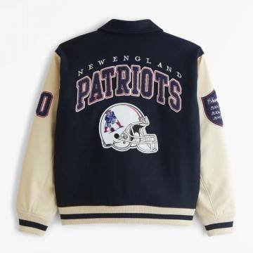 New England Patriots Navy and Off White Varsity Jacket