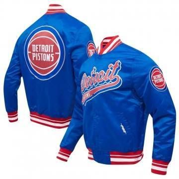 Detroit Pistons Script Tail Blue Satin Jacket Detroit Pistons Script Tail Blue Satin Jacket