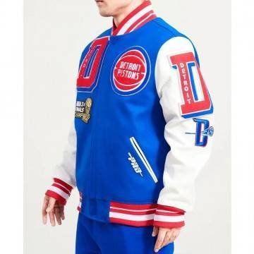 Detroit Pistons Royal & White Mashup Varsity Jacket Detroit Pistons Royal & White Mashup Varsity Jacket