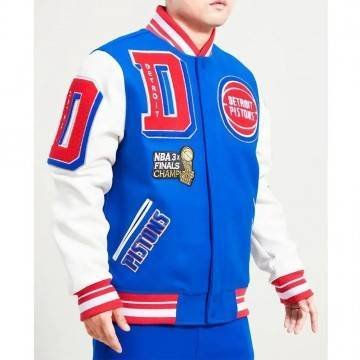 Detroit Pistons Royal & White Mashup Varsity Jacket Detroit Pistons Royal & White Mashup Varsity Jacket