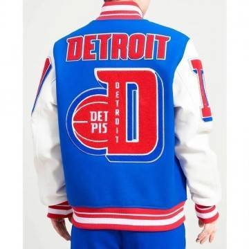 Detroit Pistons Royal & White Mashup Varsity Jacket Detroit Pistons Royal & White Mashup Varsity Jacket