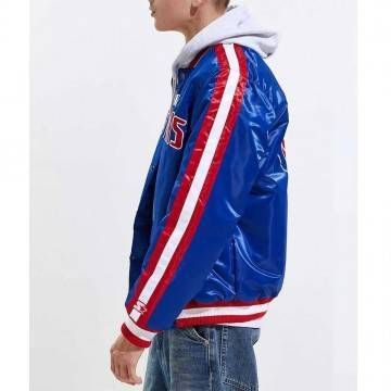 Detroit Pistons Striped Varsity Blue Satin Jacket