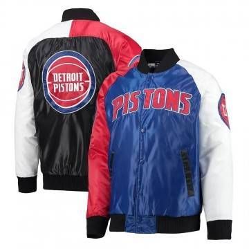 Detroit Pistons Tricolor Remix Varsity Satin Jacket