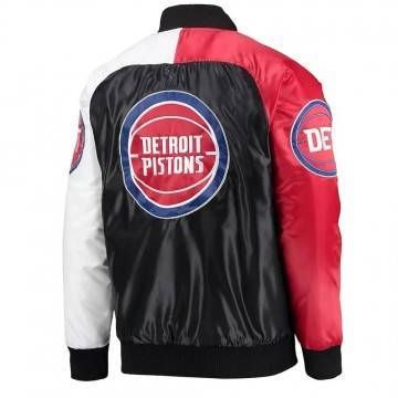 Detroit Pistons Tricolor Remix Varsity Satin Jacket