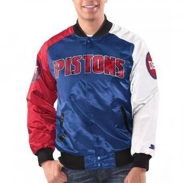 Detroit Pistons Tricolor Remix Varsity Satin Jacket