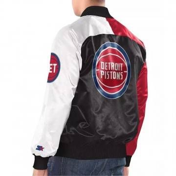 Detroit Pistons Tricolor Remix Varsity Satin Jacket