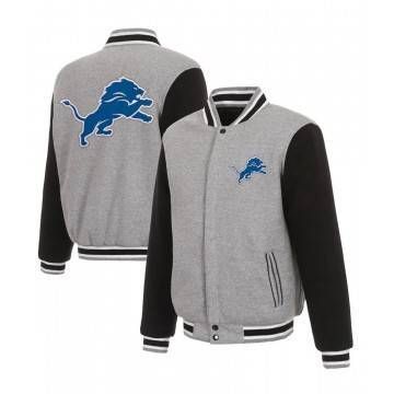 Varsity Detroit Lions Grey and Black Wool Jacket