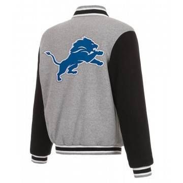 Varsity Detroit Lions Grey and Black Wool Jacket