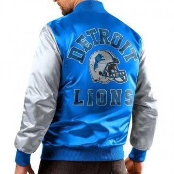 Detroit Lions Blue and Gray Varsity Satin Jacket