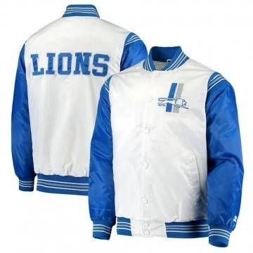 Detroit Lions Historic Logo Renegade White Blue Satin Jacket