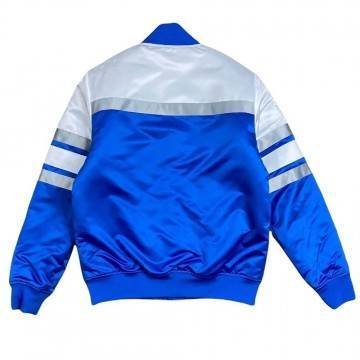 Special Script Detroit Lions White and Blue Satin Jacket