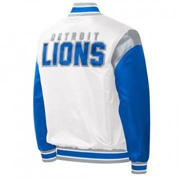 Throwback Warm Up Pitch Detroit Lions Varsity Satin Jacket Throwback Warm Up Pitch Detroit Lions Varsity Satin Jacket