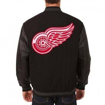 Detroit Red Wings Two Hit Varsity Wool & Leather Black Jacket