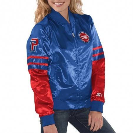 Retro Women’s Detroit Pistons Red Blue Jacket