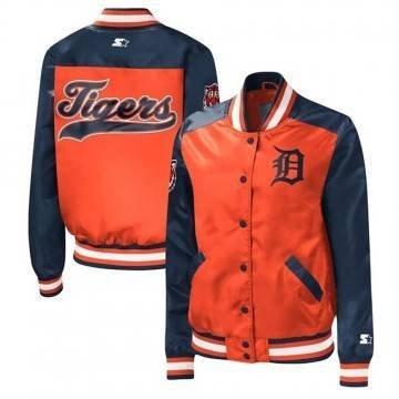 Detroit Tigers Orange and Navy Blue Satin Full-Snap Jacket Detroit Tigers Orange and Navy Blue Satin Full-Snap Jacket