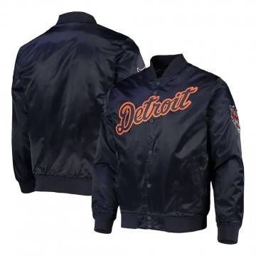 Navy Blue Detroit Tigers Wordmark Satin Jacket