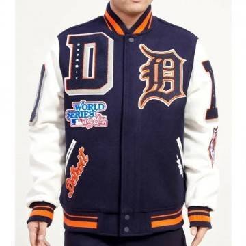 Detroit Tigers Mash Up White and Navy Blue Varsity Jacket Detroit Tigers Mash Up White and Navy Blue Varsity Jacket
