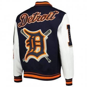 Detroit Tigers Mash Up White and Navy Blue Varsity Jacket Detroit Tigers Mash Up White and Navy Blue Varsity Jacket