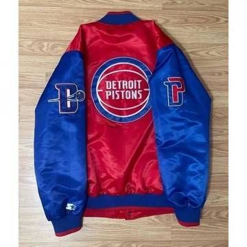 Pistons Ty Mopkins Red and Blue Satin Jacket