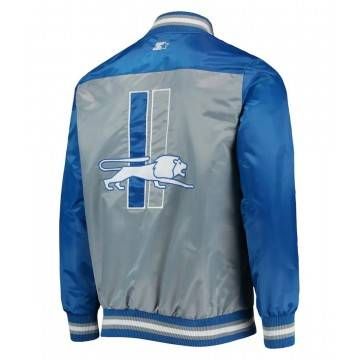 Detroit Lions The Tradition II Grey and Blue Varsity Satin Jacket