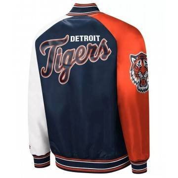 Detroit Tigers Reliever Satin Raglan Full-Snap Blue Orange Jacket Detroit Tigers Reliever Satin Raglan Full-Snap Blue Orange Jacket