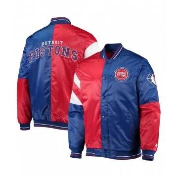 Detroit Pistons Leader Full-Snap Red and Blue Satin Jacket