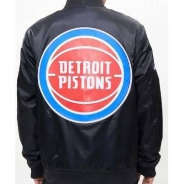 Bomber Detroit Pistons Black Satin Jacket