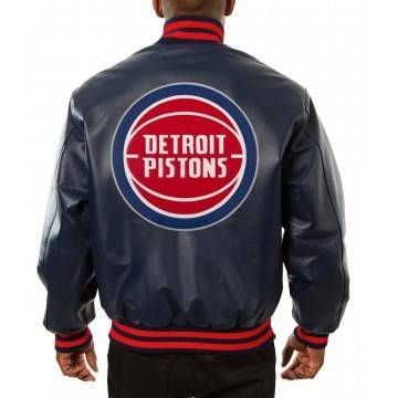 Varsity Detroit Pistons Navy Blue Leather Jacket