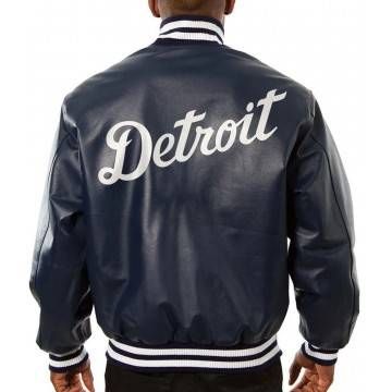 Varsity Detroit Tigers Navy Blue Leather Jacket
