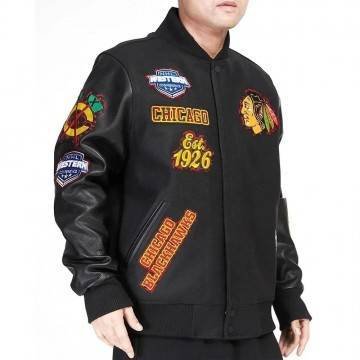Chicago Blackhawks Animal Patches Black Varsity Jacket