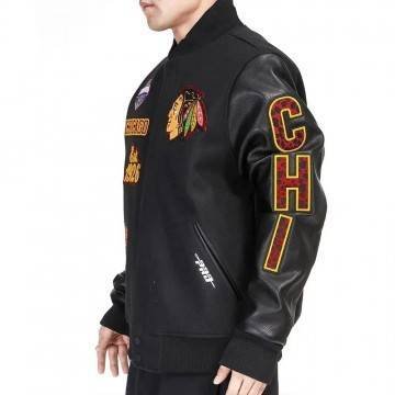 Chicago Blackhawks Animal Patches Black Varsity Jacket