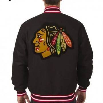 Chicago Blackhawks Varsity Wool Black Jacket