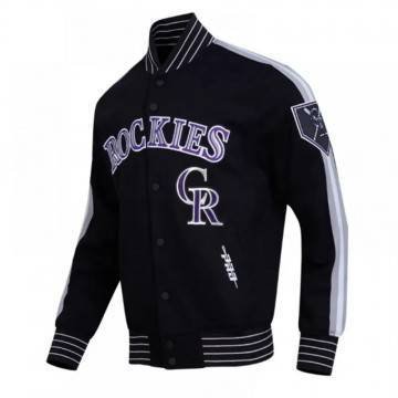 Colorado Rockies Eggshell Black Varsity Jacket with Current Logo