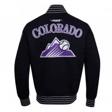 Colorado Rockies Eggshell Black Varsity Jacket with Current Logo