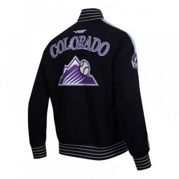 Colorado Rockies Eggshell Black Varsity Jacket with Current Logo