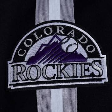 Colorado Rockies Eggshell Black Varsity Jacket with Current Logo