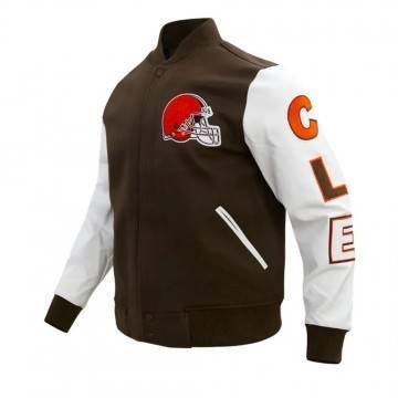Cleveland Browns Classic Brown & White Wool Varsity Jacket Cleveland Browns Classic Brown & White Wool Varsity Jacket