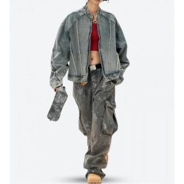 Cyberpunk Denim Zip-Up Jacket