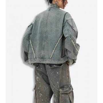 Cyberpunk Denim Zip-Up Jacket