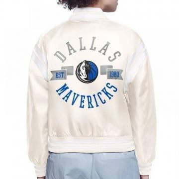 Dallas Mavericks Printed Logo Varsity White Satin Jacket