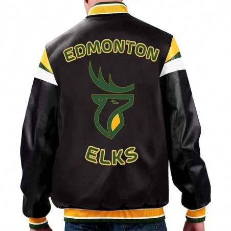 Vintage Edmonton Elks Black Varsity Full-Zip Leather Jacket